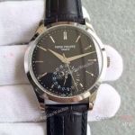 Swiss Replica Patek Philippe Geneve Moonphase Black Leather Watch